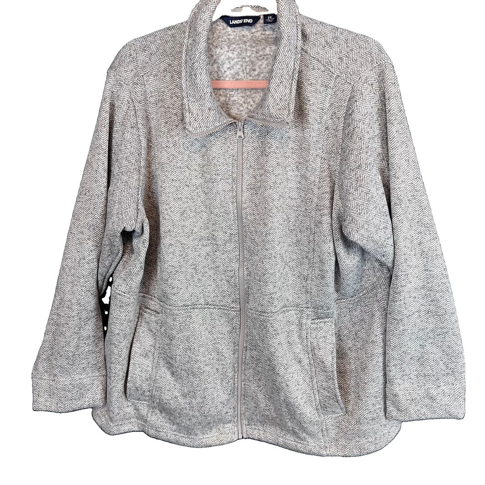 Lands End Jacket Gray Full Zip Pockets Womens Plus Size 2X (20-22W)